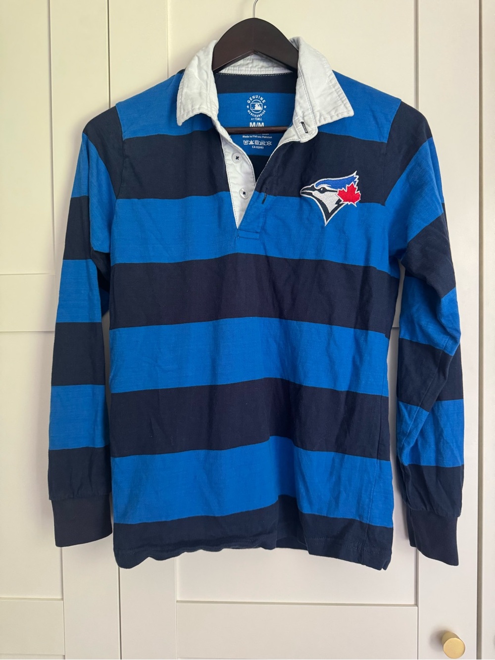 Toronto Blue Jays Youth Collared Long Sleeve Striped Rugby Shirt MLB Cotton Med